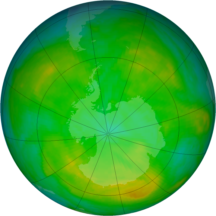 Antarctic ozone map for 26 December 1981